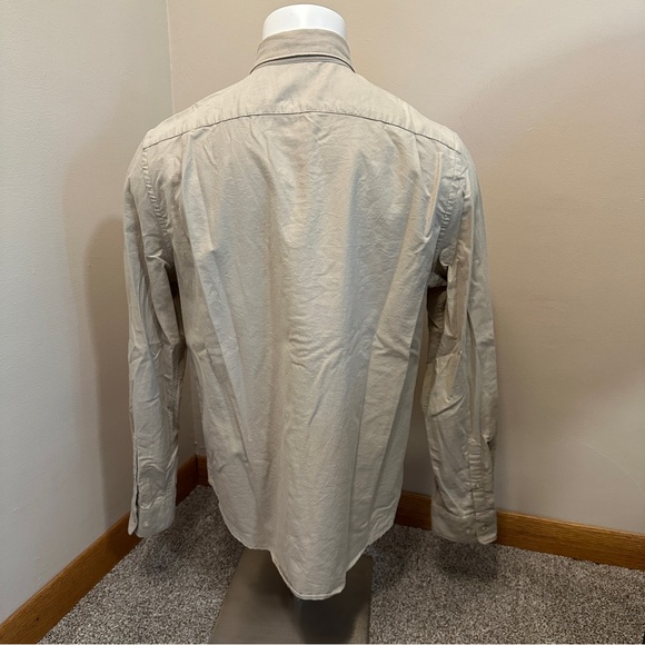 Express Soft Button Down Long Sleeve Tan Cream Shirt Collared Casual - Picture 2 of 3